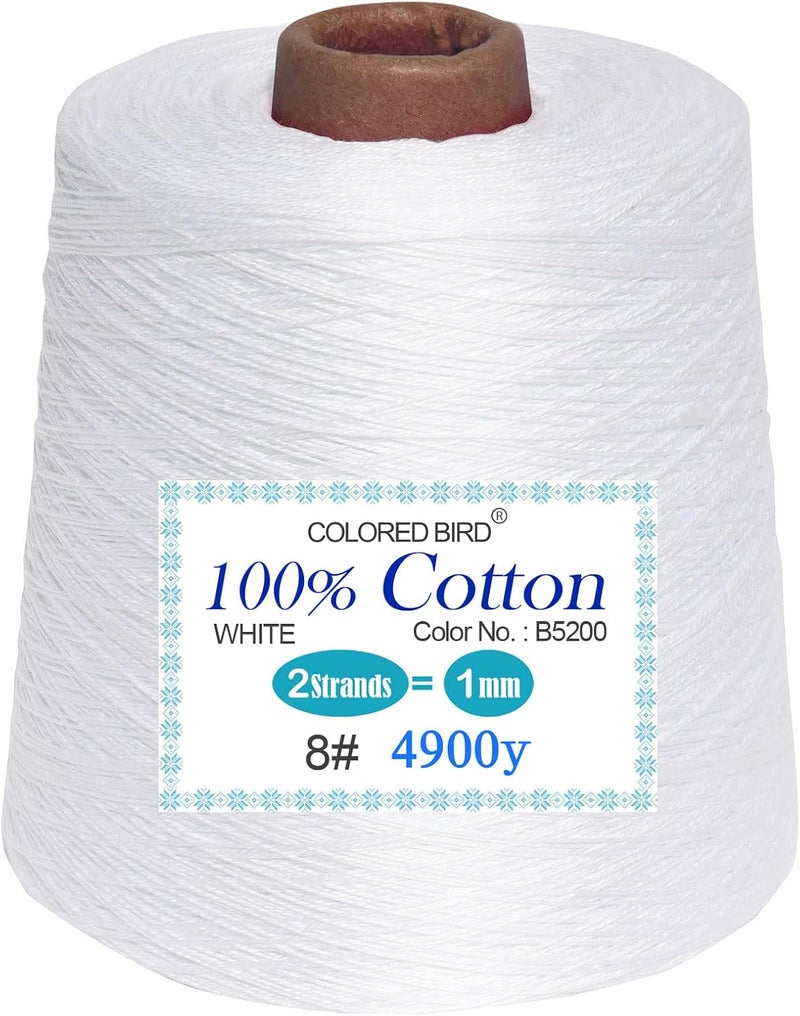 colored bird Size 8 Crochet Thread,Cotton Yarn, 500g per Cone， White - Image 1